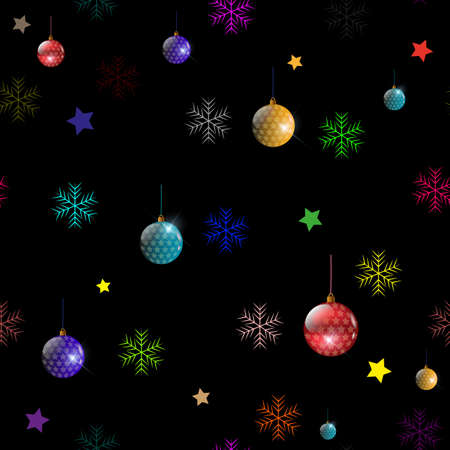 Winter Seamless colorful Snowflake Pattern.   snowflakes seamless. Christmas background with ballsのイラスト素材