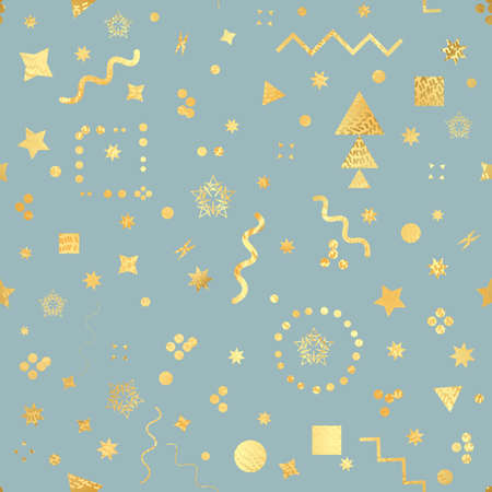 Trendy geometric elements memphis card. Seamless memphis pattern for tissue and postcards. Hipster poster, golden color background.のイラスト素材