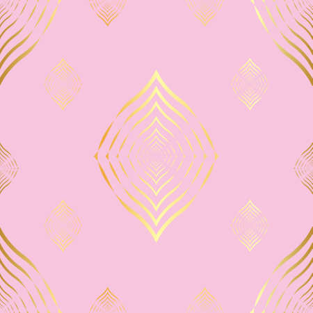 Golden lines geometric vector background, pink seamless pattern.のイラスト素材