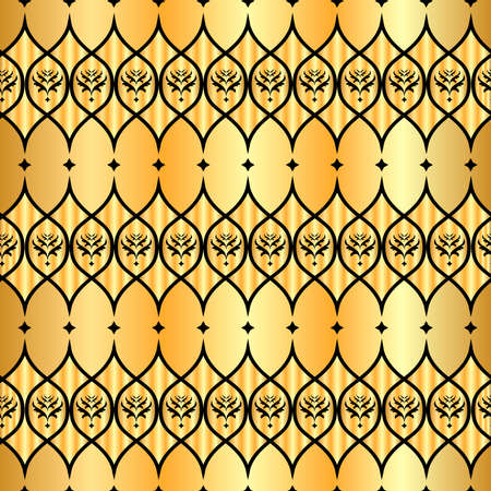 Seamless vector ornament. Modern stylish geometric pattern with repeating golden dotted wavy lines