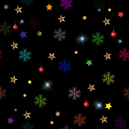 Winter Seamless colorful Snowflake Pattern. Vector snowflakes seamless. Christmas background with starのイラスト素材