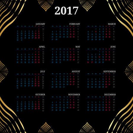 Simple 2017 year vector calendar vertical seamlessのイラスト素材