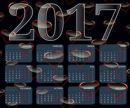 Simple 2017 year vector calendar  vertical seamlessのイラスト素材