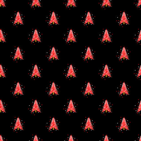 Tree with heart seamless. Seamless pattern with painted Christmas trees and heart. Background for wrapping paper for gifts or fabric printsの写真素材