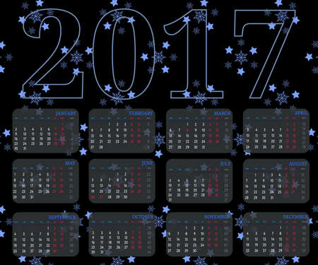 Stylish calendar with red hearts for 2017.