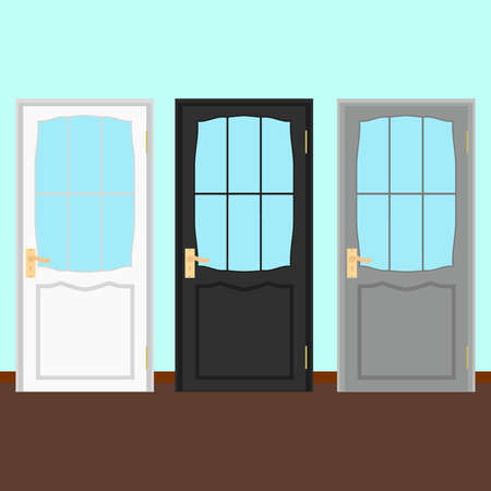 Vector Wood Closed Door with Frame Isolated on blue Backgroundのイラスト素材