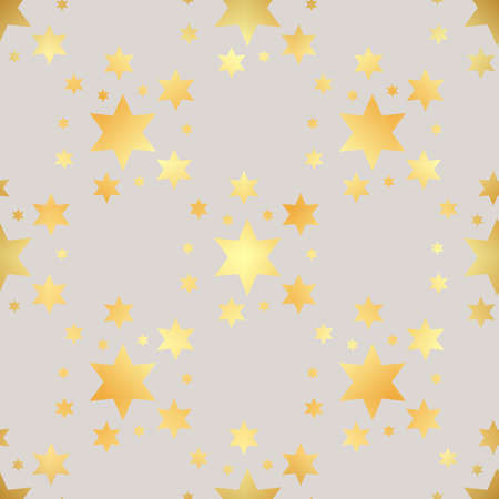 Gold star seamless pattern. Abstract black modern seamless pattern with gold confetti stars. Vector illustration. Shiny background. Texture of gold foil.のイラスト素材