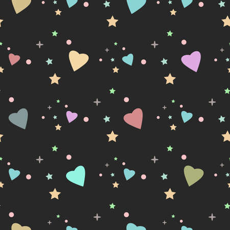 Seamless pattern with tiny hearts and dots in summer colors. Vector repeating texture.のイラスト素材