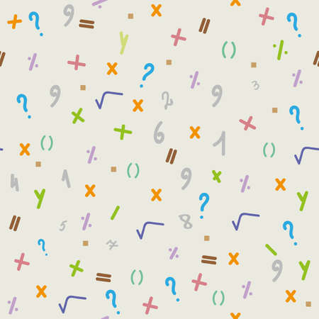 Hand drawn vector seamless pattern with numbers and letters. Vector illustration.のイラスト素材