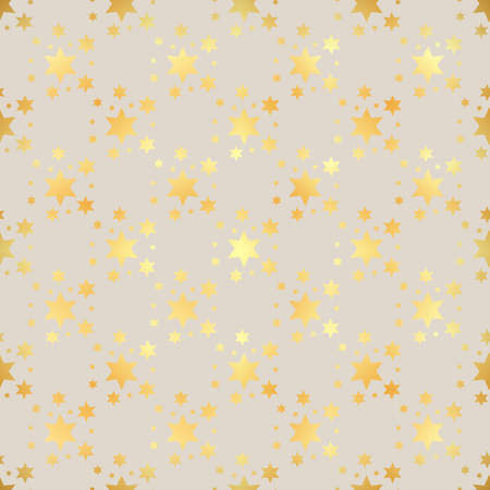 Gold star seamless pattern. Abstract black modern seamless pattern with gold confetti stars. Vector illustration. Shiny background. Texture of gold foil.のイラスト素材