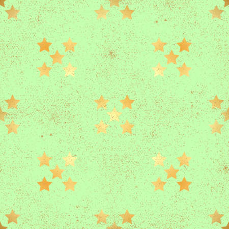 Gold star seamless pattern. Abstract green modern seamless pattern with gold confetti stars. Shiny background. Texture of gold foil.のイラスト素材