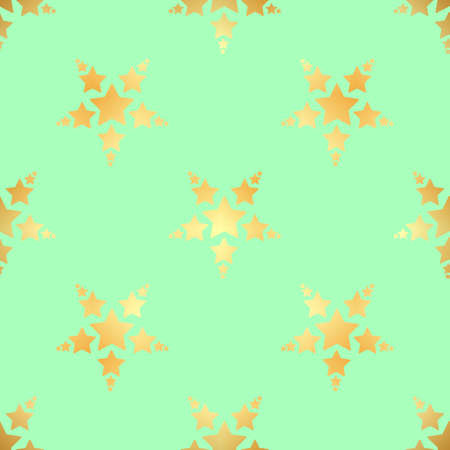Gold star seamless pattern. Abstract black modern seamless pattern with gold confetti stars. Vector illustration. Shiny background. Texture of gold foil.のイラスト素材