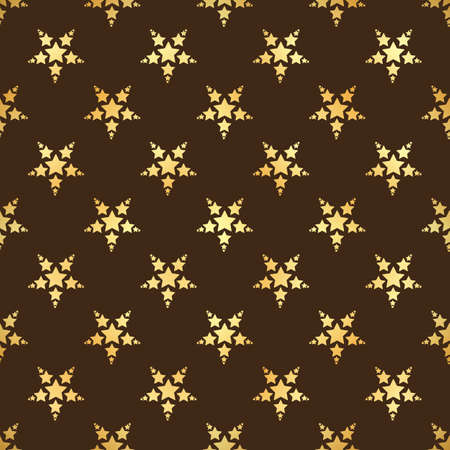 Gold star seamless pattern. Abstract black modern seamless pattern with gold confetti stars. Vector illustration. Shiny background. Texture of gold foil.のイラスト素材