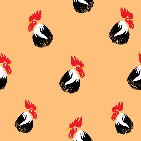 Rooster head seamless. Seamles chicken head Vector illustration.のイラスト素材