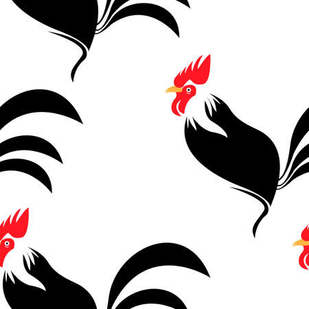 Rooster  seamless pattern on white background. Vector illustration.のイラスト素材