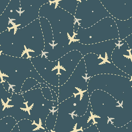 Travel around the world airplane routes seamless patternのイラスト素材