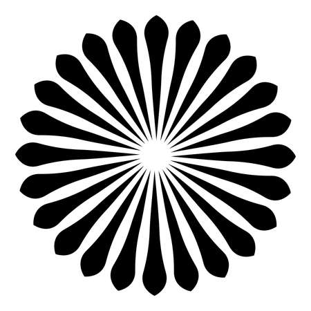 Rays, beams element. Sunburst, starburst shape on white. Radiating, radial, merging lines. Abstract circular geometric shape.のイラスト素材