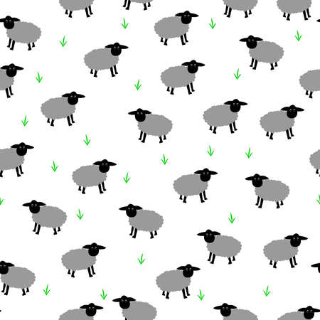 Cute sheep seamless pattern on white background. illustration designのイラスト素材