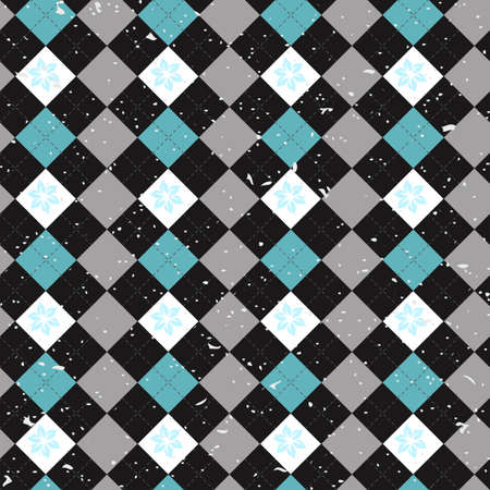 Vector seamless pattern Scottish tartan Black Watch, black, white, blue.のイラスト素材