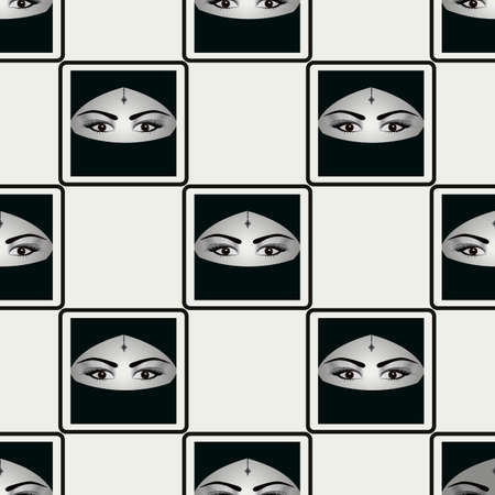 Muslim women eyes wearing hijab pattern seamless in black color for any design. Vector geometric illustrationのイラスト素材
