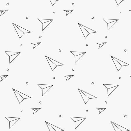 Seamless pattern with linear paper planes. Hand drawn background. Adult coloring book.のイラスト素材