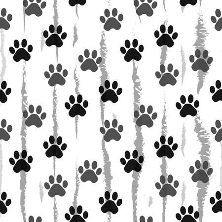 Paw print seamless. Traces of Cat Textile Pattern. Cat footprint seamless pattern. Vector seamlessのイラスト素材
