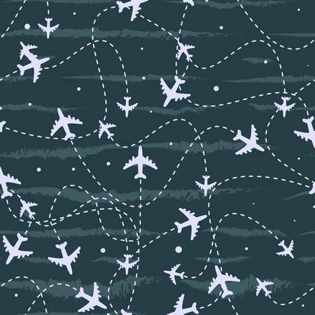 Travel around the world airplane routes seamless pattern, background, vector, Endless texture can be used for wallpaper, pattern fills, web page,background,surfaceのイラスト素材