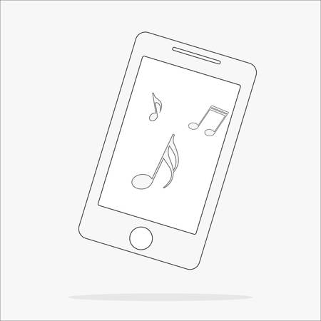 Music player app vector line icon isolated on white background. Music player app line icon for infographic, website or app. Icon designed on a grid system.のイラスト素材