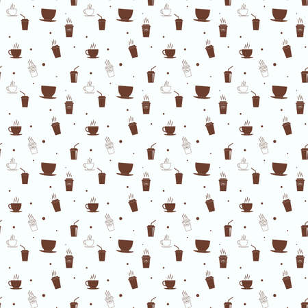 Seamless pattern with drink tea and coffee cups. Coffee break tiling background.のイラスト素材