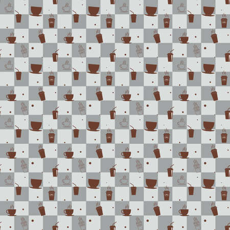 Seamless pattern with drink tea and coffee cups. Coffee break tiling background.のイラスト素材