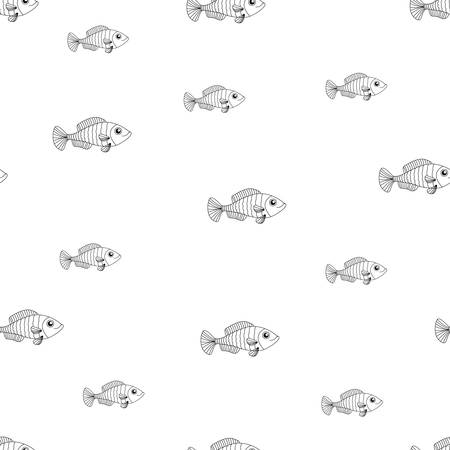 Seamless pattern with black line fishのイラスト素材