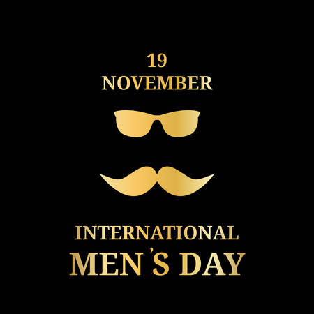 November 19. Happy International Day of men. Gold mustache and glasses, Vectorのイラスト素材