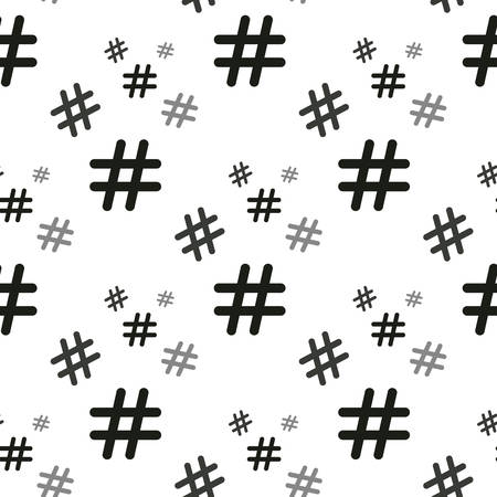 Seamless background with hand-drawn hashtags.Black and white illustration.Black hashtags on a white background.のイラスト素材