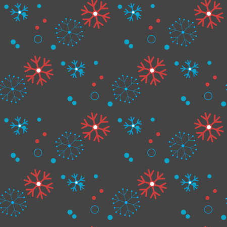 Red and blue seamless Christmas pattern with different snowflakes falling eps10のイラスト素材