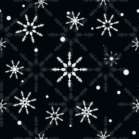 Black seamless Christmas pattern with different snowflakes falling eps 10のイラスト素材