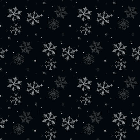 Christmas seamless pattern of snowflakes gray and white on black background eps10のイラスト素材