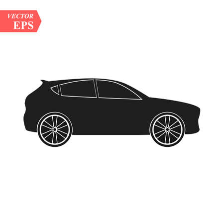 Simple Car Icon Vector. Flat Hatchback symbol. Perfect Black pictogram illustration on white background. eps 10のイラスト素材