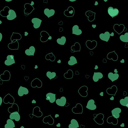 Abstract seamless vector green pattern with hearts. Wallpaper or background for greetings, invitations, manufacture wrapping paper, textile, web design on the black. eps10のイラスト素材