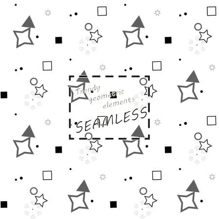 Trendy geometric elements card. Seamless memphis pattern for tissue and postcards. Hipster poster, black and gray color background. Vector illustration EPS 10のイラスト素材