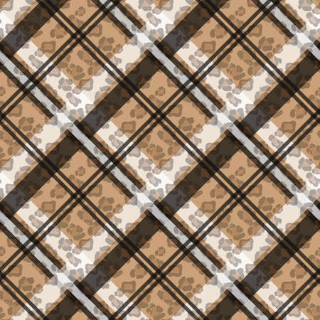 Scottish tartan grunge seamless pattern with leopard spots