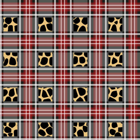 Scottish red tartan grunge seamless pattern with leopard spots eps10のイラスト素材