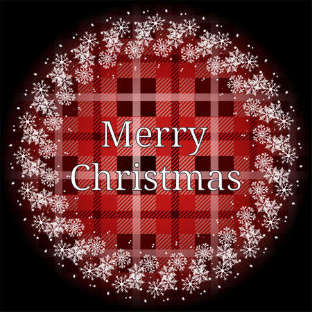 Christmas wreath with fir branches and cones on tartan background. Vector illustration.のイラスト素材