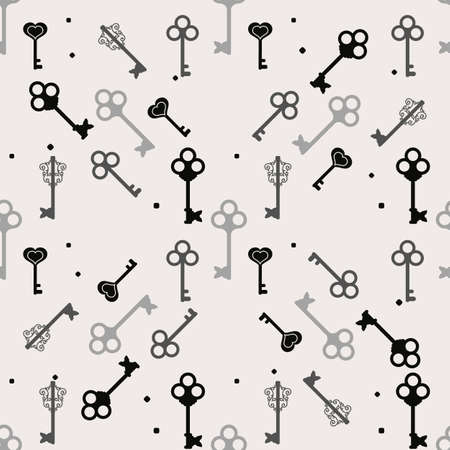 Simple black and white seamless pattern with different keys silhouettes, vector illustration eps10のイラスト素材
