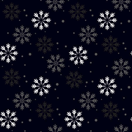 Winter Seamless snowflakes pattern on black background. Symbol of winter, Merry Christmas holiday, Happy New Year celebration eps10のイラスト素材