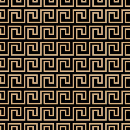 Seamless pattern meander ornament. Black and golden textile print. Greece vector design. Greek tiles eps 10のイラスト素材