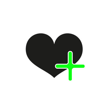 Black heart with green plus on white background. Vector eps 10のイラスト素材