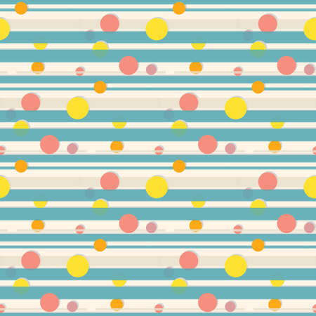 Seamless pattern of random colorful balls on trendy green background with blue stripes. Elegant pattern for background, textile, paper packaging and other design. Vector illustration. eps10のイラスト素材