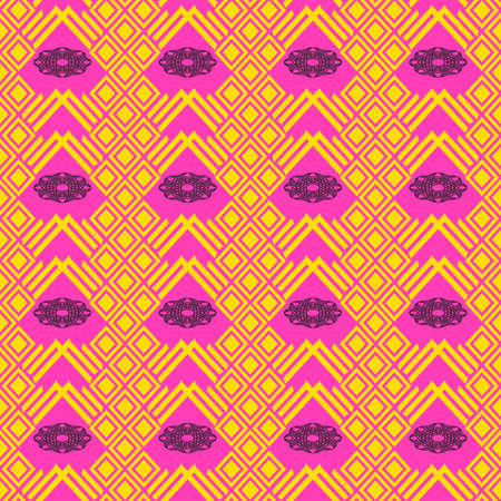 Vector trendy seamless decorative ethnic pattern. Pink, yellow and black colors. Boho geometric...