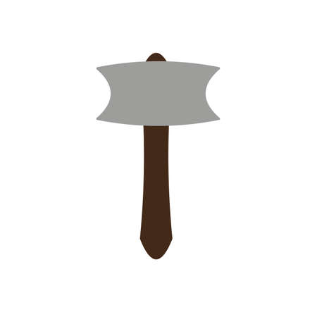 axe with grey metal part and wooden handle. On the blade chipped. Vector image. Modern style. - Vector eps10のイラスト素材
