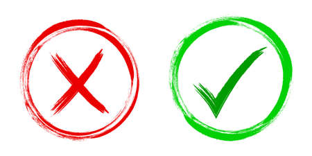 Tick and cross signs. Green checkmark OK and red X icons, Simple marks graphic design. Symbols YES...